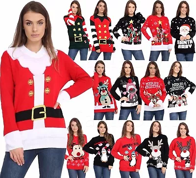 Buy Ladies Unisex Mens Novelty Retro Christmas Jumpers Boucle Reindeer 3D Xmas Tops • 9.95£