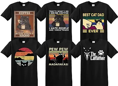 Buy Cat T-Shirt Pew Pew Madafakas Coffee Retro Kitten Best Cat Dad Funny Unisex Tee • 10.99£