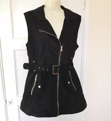 Buy Black Faux Suede Biker Dress Gillet Suedette Vest Jacket Rock Goth Gothabilly 16 • 20£