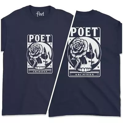 Buy Playing Card Back Print T-Shirt From Poet Archives Rose Skull Quill Tee Poetry • 20£