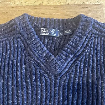 Buy £55 Marks & Spencers Mens L V-neck Blue Chunky Knit Wool Long Sleeve Jumper C1 • 25£