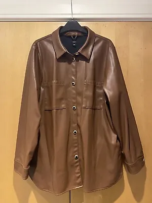 Buy Ladies River Island Brown Faux Leather Side Pockets Shacket Size 14 • 8.90£