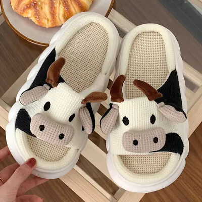 Buy Women Men Soft Warm Indoor Slippers Cute Cow Cartoon Sandal Anti-slip Shoes New • 12.84£