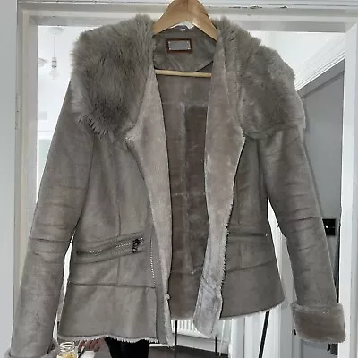 Buy Per Una Ladies Faux Suede Fur Collar Biker Jacket Size 14 • 20£