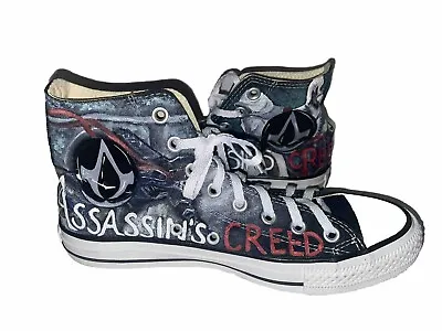 Buy NEW Custom Hand Painted Assassins Creed Fan Converse All Star HiTops M 6.5 W 8.5 • 77.16£