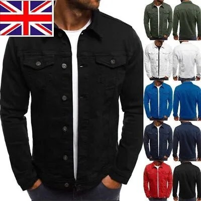 Buy Mens Denim Jacket Loose Button Cotton Casual Jeans Jackets Coat Outwear Size UK • 4£