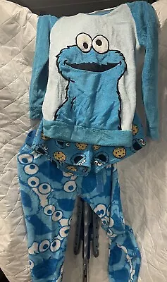 Buy Cookie Monster Three Piece Pajama Girls Fleece Sesame Street OOP HTF Set • 19.73£