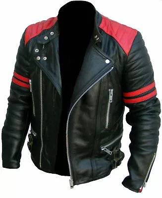 Buy Mens Leather Jackets Soft Biker-Style Moto Classic Design Red And Black Vintage. • 84£