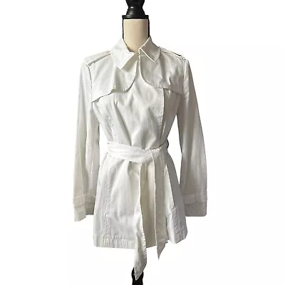 Buy Talbots White Pea Coat NEW Mid Length Jacket Button Up Belt Unlined Cotton Blend • 64.26£