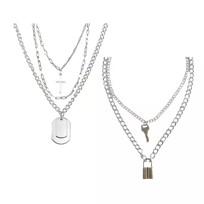 Buy 2Pcs Couple Pendant Him Her Simple Egirl Chains Alt Jewelry Sweater Chain • 6.15£