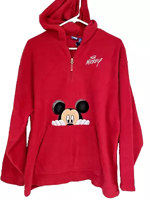 Buy Disney Mickey XL 90s Hoodie Pullover Sweatshirt Fleece Red Pocket Unisex Zip • 21.64£