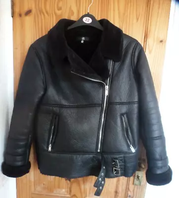 Buy Misguided Black Leather Look Biker Jacket  8     Fur Trim • 14£