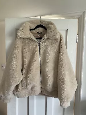 Buy Ladies Oversized Teddy Faux Fur Bomber Jacket Stone Size 10 BNWT Boohoo • 10.99£