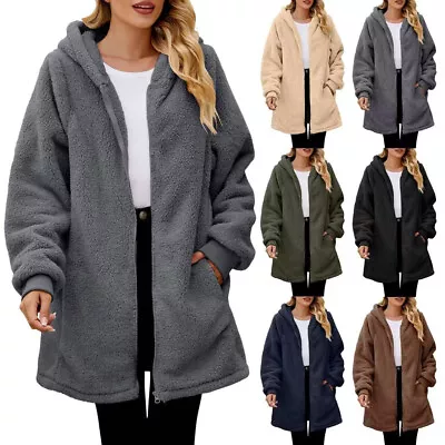 Buy Womens Teddy Bear Fleece Fluffy Hooded Coat Ladies Hoodies Jacket Zip Up Outwear • 15.59£