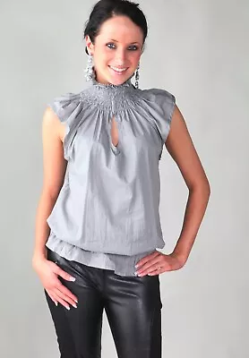 Buy Womens Ruffled Blouse Top Ladies Cut Out Sleeveless Stretch T Shirt Office Wear • 4.95£