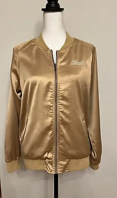 Buy Stussy Gold Satin California Womens Bomber Jacket Streetwear Floral Zip Large • 38.50£