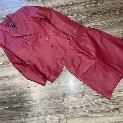 Buy Metrostyle Red Leather Jacket Skirt Suit Set Size 12 • 71.35£
