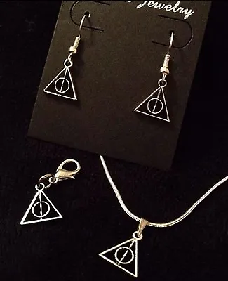 Buy Harry Potter Deathly Hallows Necklace +earrings SET Bracelet Charm Small Clip UK • 11.86£