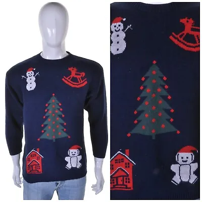 Buy Vintage Christmas Teddy Jumper S Cute Kitsch Ugly Tacky Novelty Snowman Sweater • 24.99£