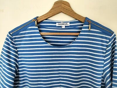 Buy Electric Blue Stripe XLarge Summer T Shirt Zip Detail • 1.50£