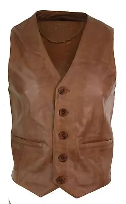 Buy Mens Real Leather Gilet Waistcoat Classic Vintage Retro Black Camel • 82.49£