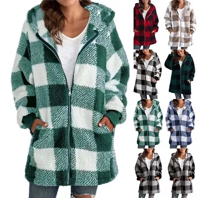 Buy UK Women Zip Up Check Hoodies Jacket Ladies Autumn Winter Coat Outwear Plus Size • 13.89£
