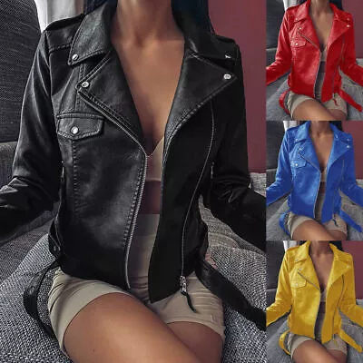 Buy Ladies Faux PU Leather Zip Formal Coat Women's Biker Jacket Slim  Plus Size UK • 22.66£