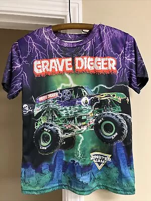 Buy Grave Digger Monster Jam Monster Truck T Shirt Youth Kids 10-12 Poly Made Egypt • 11.91£
