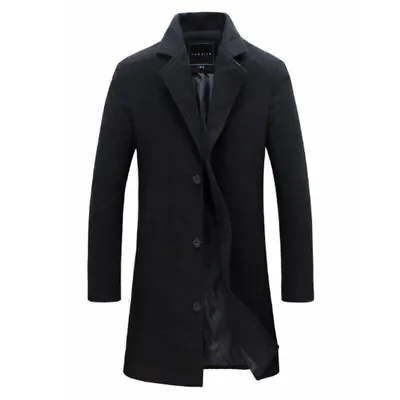 Buy Mens Winter Warm Top Outwear Formal Trench Coat Long Jacket Smart Work Overcoat • 21.59£