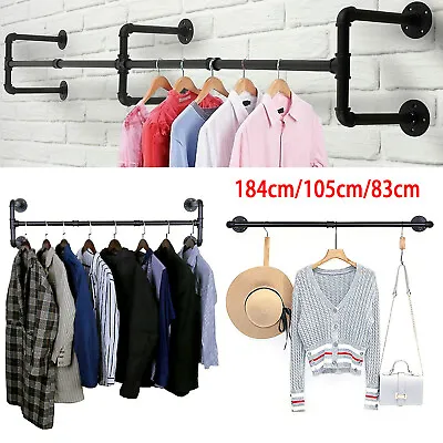 Buy Industrial Pipe Clothing Rack Wall Mounted Clothes Rail Hanging Display Rack UK • 18.89£
