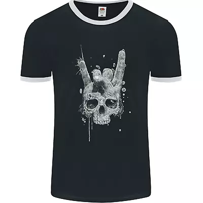 Buy Rock N Roll Music Salute Skull Biker Gothic Mens Ringer T-Shirt FotL • 11.99£
