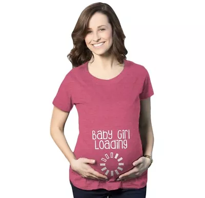 Buy Women's XL Maternity Baby Girl Loading Shirt Funny Pregnancy Announcement Reveal • 7.39£