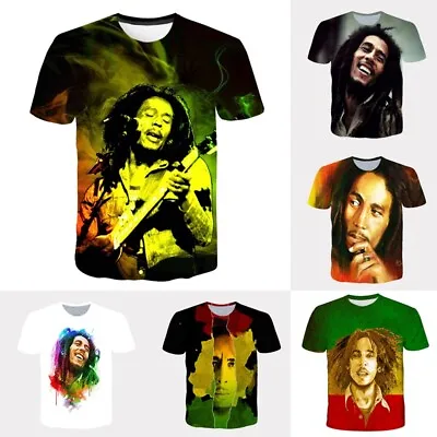 Buy Unisex Bob Marley Reggae Star 3D Casual Short Sleeve T-Shirt Tee Top Gifts UK • 10.79£