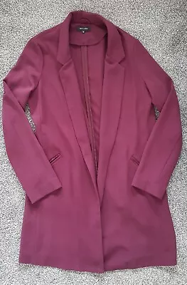 Buy New Look Burgundy Open Long Line Blazer Jacket Size 12 • 7.99£