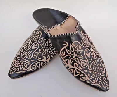 Buy MOROCCAN LEATHER POINTED BACKLESS MULES / SLIPPERS 3 Colours, 5 Sizes • 15.99£