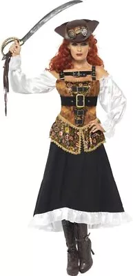 Buy Smiffys Adult Womens Steam Punk Pirate Wench Costume, Dress With Sleeves And Bu • 18.63£