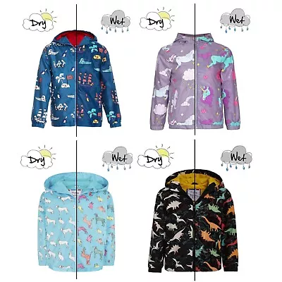 Buy Boys Girls Colour Changing Raincoat Dinosaurs Dogs Cats Jacket Coat Age 2-8 Yrs • 12.95£