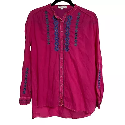 Buy Johnny Was 3J Workshop Snap Shirt Womens S Hot Pink Fuschia Embroidered Blue • 71.03£
