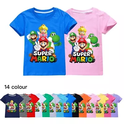 Buy Super Mario Bros T-shirt Kids Boys Girls Unisex Short Sleeve Top Tee T-Shirt • 7.99£