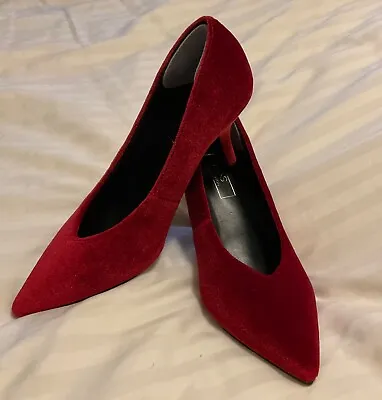 Buy New Uk Size 3.5 M&s Red Velvet Shoes Stiletto Kitten Heel Goth Whitby Wedding • 25£