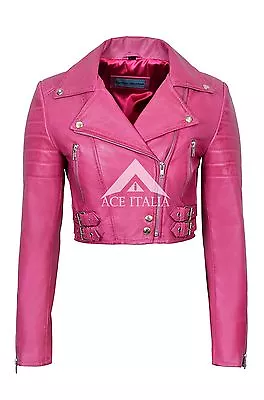 Buy Missy Ladies Short Fashion Fitted Pink Biker Soft Napa Goth Leather Jacket 5625 • 82.93£
