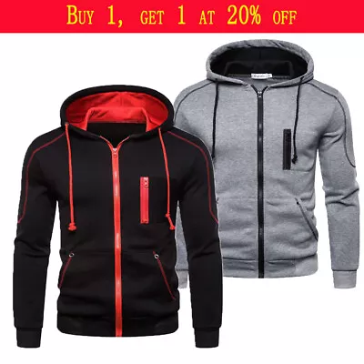 Buy Men's Zip Up Hoodies Jacket Autumn Spring Sportswear Hooded Coat Work Wear UK • 11.88£