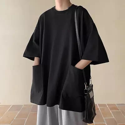 Buy Men Raglan Half Sleeve Tee Top Harajuku Shirt Big Pocket T Shirt Loose Oversized • 18.37£
