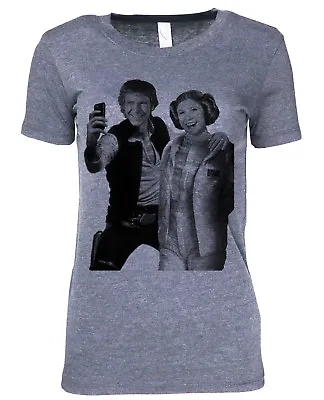 Buy Star Wars Selfie T Shirt, Womens Athletic Gray, Han Solo Leia, Starwars • 16.26£