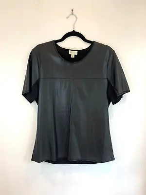 Buy Witchery Leather Front Top Size 14 Black Fabric Back Short Sleeve Grunge Gothic • 19.99£
