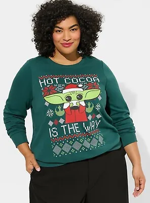 Buy TORRID Star Wars The Child Mandalorian Green Fleece Sweatshirt NWT New 1X • 47.74£