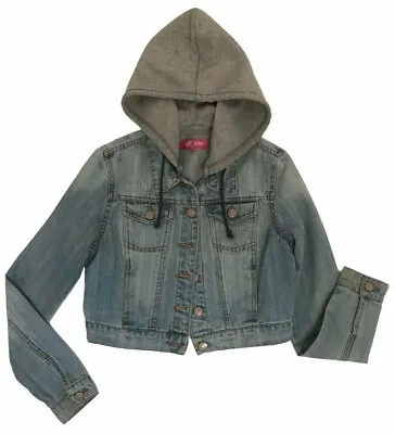 Buy Ci Sono Girl's Size L Button Up Jean Jacket With Hood - Grey/Blue • 6.84£