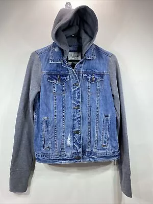 Buy Abercrombie & Fitch Denim Jacket Hoodie Size Small Distressed Vintage • 25.57£