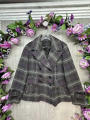 Buy Attention Pea Coat Jacket Women's Size Large Gray Plaid Double Breasted, Lined • 28.41£