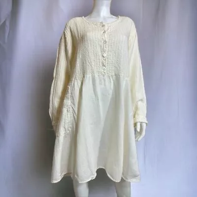 Buy Vintage FLAX Jeanne Engelhart Linen Dress Large Creamy Seersucker Babydoll Top L • 231.52£